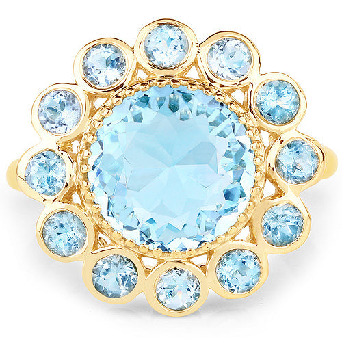 Bids.com 14K Yellow Gold Plated 6.59 Carat Genuine Blue Topaz .925 Sterling Silver Ring Rings