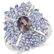 Bids.com 2.86 Carat Genuine Mystic Topaz and Tanzanite .925 Sterling Silver Ring Rings