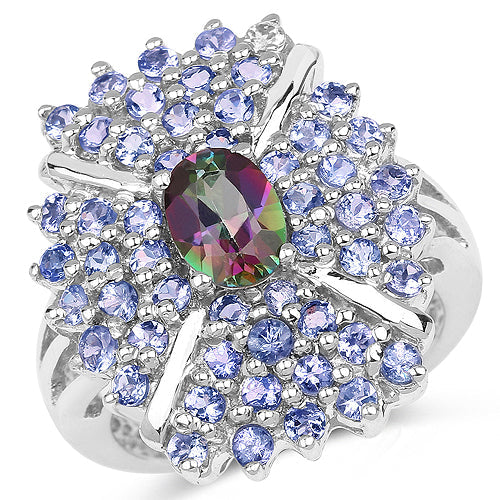 Bids.com 2.86 Carat Genuine Mystic Topaz and Tanzanite .925 Sterling Silver Ring Rings