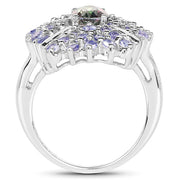 Bids.com 2.86 Carat Genuine Mystic Topaz and Tanzanite .925 Sterling Silver Ring Rings