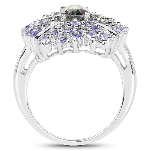 Bids.com 2.86 Carat Genuine Mystic Topaz and Tanzanite .925 Sterling Silver Ring Rings