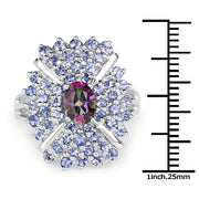 Bids.com 2.86 Carat Genuine Mystic Topaz and Tanzanite .925 Sterling Silver Ring Rings