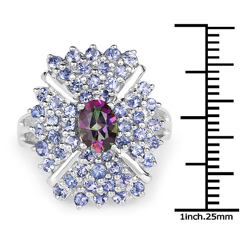 Bids.com 2.86 Carat Genuine Mystic Topaz and Tanzanite .925 Sterling Silver Ring Rings