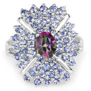 Bids.com 2.86 Carat Genuine Mystic Topaz and Tanzanite .925 Sterling Silver Ring Rings