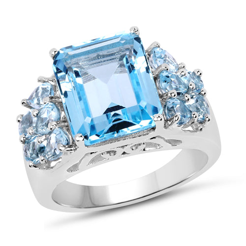 Bids.com 6.50 Carat Genuine Blue Topaz .925 Sterling Silver Ring Rings