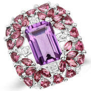 Bids.com 7.59 Carat Genuine Pink Amethyst, Rhodolite and White Topaz .925 Sterling Silver Ring Rings