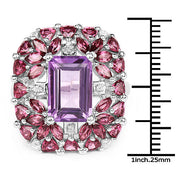 Bids.com 7.59 Carat Genuine Pink Amethyst, Rhodolite and White Topaz .925 Sterling Silver Ring Rings