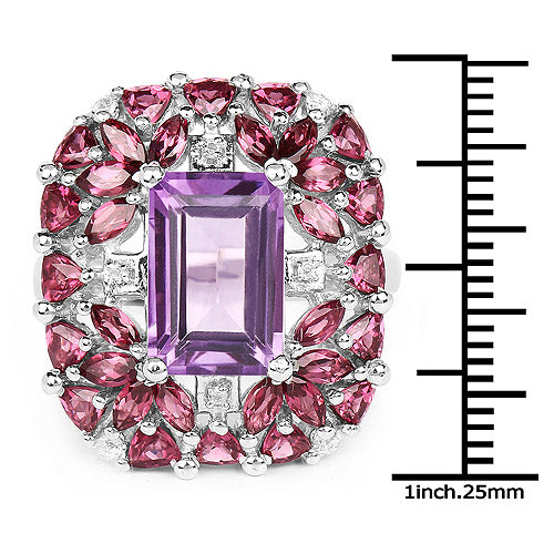 Bids.com 7.59 Carat Genuine Pink Amethyst, Rhodolite and White Topaz .925 Sterling Silver Ring Rings
