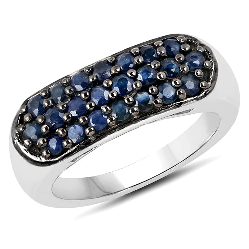 Bids.com 0.99 Carat Genuine Blue Sapphire .925 Sterling Silver Ring Rings