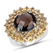 Bids.com 8.56 Carat Genuine Smoky Quartz & Citrine .925 Sterling Silver Ring Rings