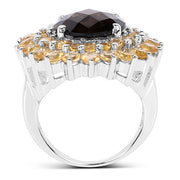 Bids.com 8.56 Carat Genuine Smoky Quartz & Citrine .925 Sterling Silver Ring Rings
