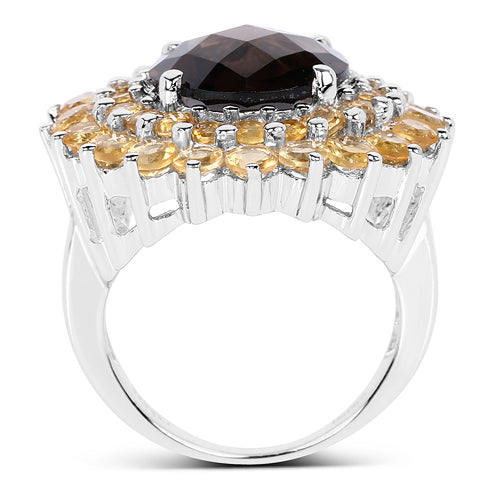 Bids.com 8.56 Carat Genuine Smoky Quartz & Citrine .925 Sterling Silver Ring Rings