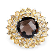 Bids.com 8.56 Carat Genuine Smoky Quartz & Citrine .925 Sterling Silver Ring Rings