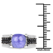 Bids.com 3.20 Carat Genuine Tanzanite and Black Spinel .925 Sterling Silver Ring Rings
