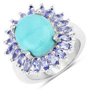 Bids.com 6.10 Carat Genuine Larimar and Tanzanite .925 Sterling Silver Ring Rings