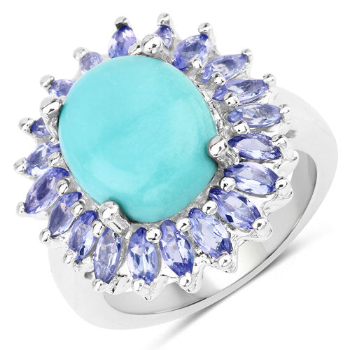 Bids.com 6.10 Carat Genuine Larimar and Tanzanite .925 Sterling Silver Ring Rings