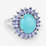 Bids.com 6.10 Carat Genuine Larimar and Tanzanite .925 Sterling Silver Ring Rings