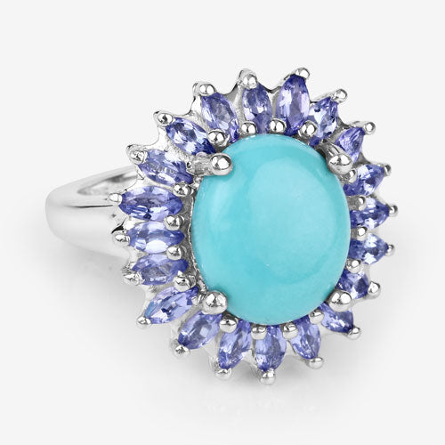 Bids.com 6.10 Carat Genuine Larimar and Tanzanite .925 Sterling Silver Ring Rings