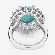 Bids.com 6.10 Carat Genuine Larimar and Tanzanite .925 Sterling Silver Ring Rings