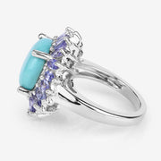 Bids.com 6.10 Carat Genuine Larimar and Tanzanite .925 Sterling Silver Ring Rings