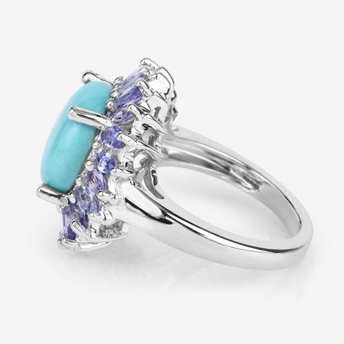 Bids.com 6.10 Carat Genuine Larimar and Tanzanite .925 Sterling Silver Ring Rings