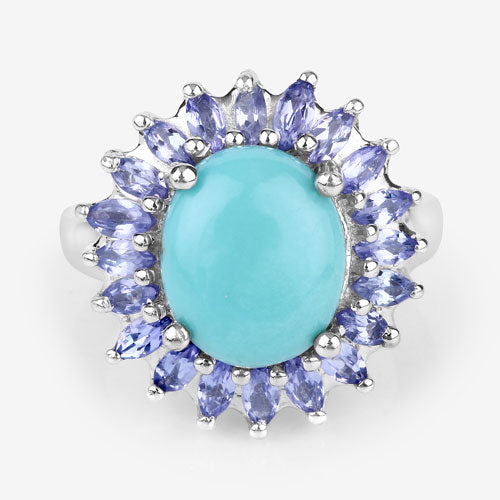 Bids.com 6.10 Carat Genuine Larimar and Tanzanite .925 Sterling Silver Ring Rings