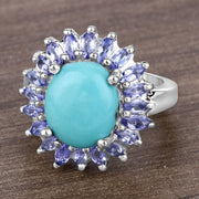 Bids.com 6.10 Carat Genuine Larimar and Tanzanite .925 Sterling Silver Ring Rings