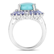Bids.com 6.10 Carat Genuine Larimar and Tanzanite .925 Sterling Silver Ring Rings