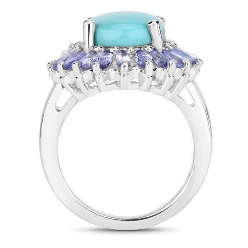 Bids.com 6.10 Carat Genuine Larimar and Tanzanite .925 Sterling Silver Ring Rings