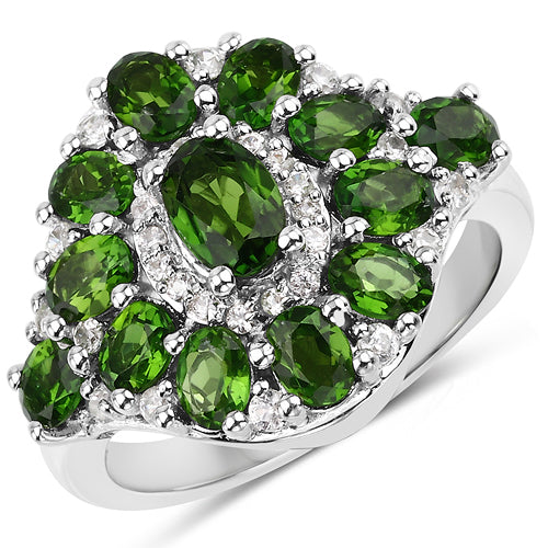 Bids.com 2.77 Carat Genuine Chrome Diopside and White Zircon .925 Sterling Silver Ring Rings