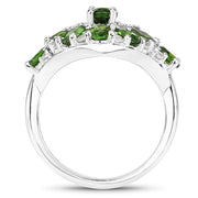 Bids.com 2.77 Carat Genuine Chrome Diopside and White Zircon .925 Sterling Silver Ring Rings