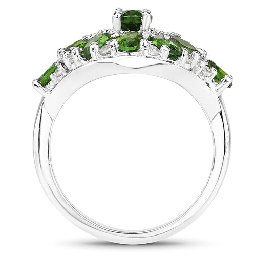 Bids.com 2.77 Carat Genuine Chrome Diopside and White Zircon .925 Sterling Silver Ring Rings