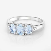 Bids.com 0.95 Carat Genuine Aquamarine and White Diamond .925 Sterling Silver Ring Rings