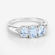 Bids.com 0.95 Carat Genuine Aquamarine and White Diamond .925 Sterling Silver Ring Rings