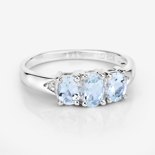 Bids.com 0.95 Carat Genuine Aquamarine and White Diamond .925 Sterling Silver Ring Rings