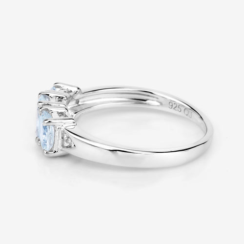 Bids.com 0.95 Carat Genuine Aquamarine and White Diamond .925 Sterling Silver Ring Rings