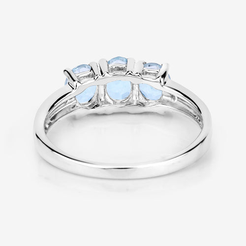 Bids.com 0.95 Carat Genuine Aquamarine and White Diamond .925 Sterling Silver Ring Rings