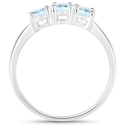 Bids.com 0.95 Carat Genuine Aquamarine and White Diamond .925 Sterling Silver Ring Rings