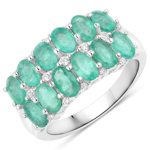 Bids.com 2.56 Carat Genuine Emerald and White Topaz .925 Sterling Silver Ring Rings