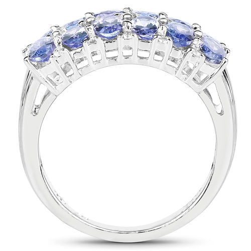 Bids.com 3.16 Carat Genuine Tanzanite & White Topaz .925 Sterling Silver Ring Rings