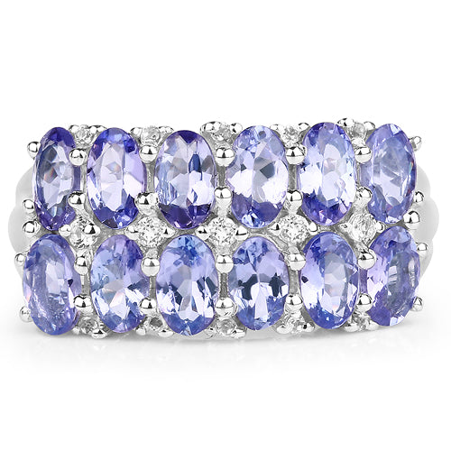 Bids.com 3.16 Carat Genuine Tanzanite & White Topaz .925 Sterling Silver Ring Rings