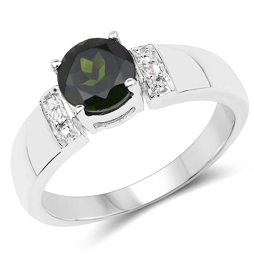 Bids.com 1.29 Carat Genuine Chrome Diopside and White Topaz .925 Sterling Silver Ring Rings