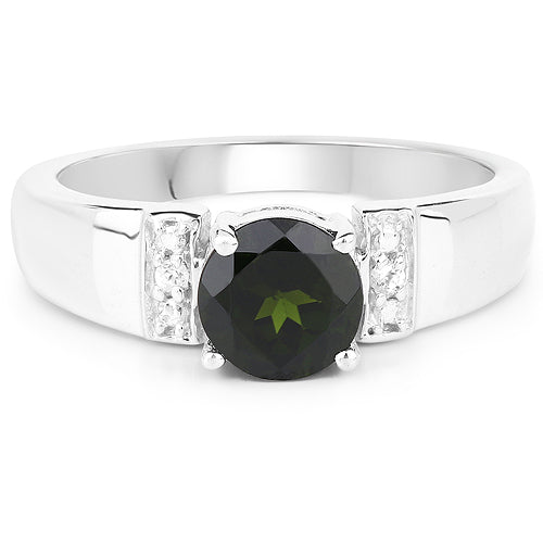 Bids.com 1.29 Carat Genuine Chrome Diopside and White Topaz .925 Sterling Silver Ring Rings