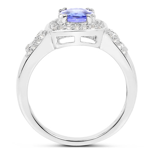 Bids.com 1.42 Carat Genuine Tanzanite & White Topaz .925 Sterling Silver Ring Rings