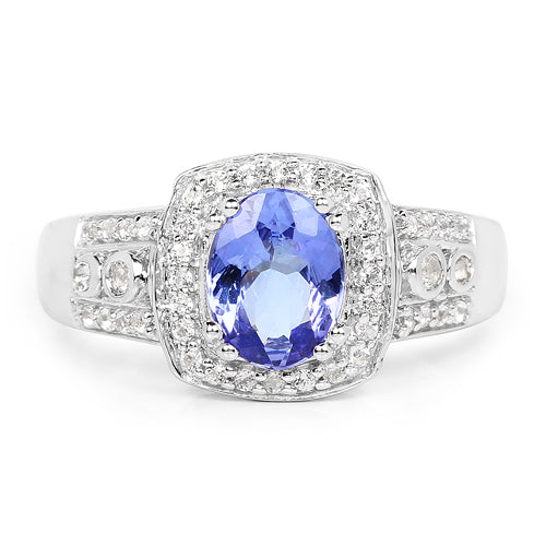 Bids.com 1.42 Carat Genuine Tanzanite & White Topaz .925 Sterling Silver Ring Rings