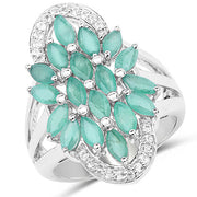 Bids.com 2.74 Carat Genuine Emerald and White Topaz .925 Sterling Silver Ring Rings