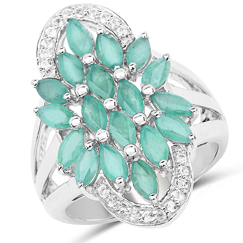 Bids.com 2.74 Carat Genuine Emerald and White Topaz .925 Sterling Silver Ring Rings