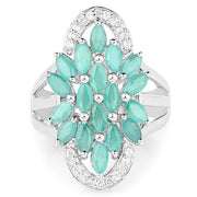 Bids.com 2.74 Carat Genuine Emerald and White Topaz .925 Sterling Silver Ring Rings
