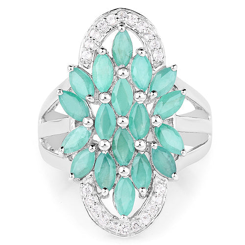 Bids.com 2.74 Carat Genuine Emerald and White Topaz .925 Sterling Silver Ring Rings