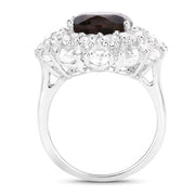 Bids.com 9.29 Carat Genuine Smoky Quartz and White Topaz .925 Sterling Silver Ring Rings